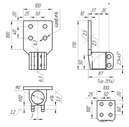 1600 кВА зажим контактный НН (литьё DIN, М55х3,0)